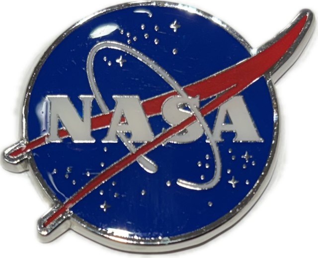 NASA logo on a blue background with red and white accents